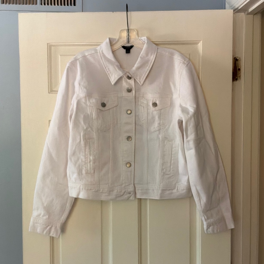 J.Crew Classic Jean Jacket White Wash AN581 Denim Trucker Coat NWT Small